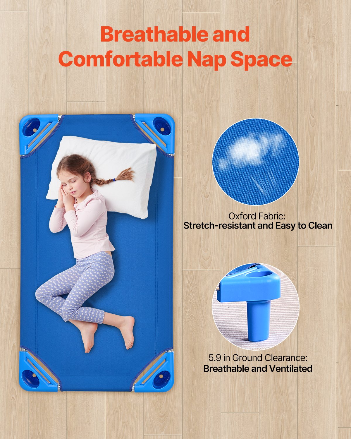 VEVOR Stackable Kiddie Cot 42" x 23" Daycare Nap Cots for Kids Blue (Pack of 6)