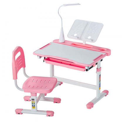 VEVOR Kids Chair and Desk Set Table Lamp Adjustable Height & Tilted Desktop Pink