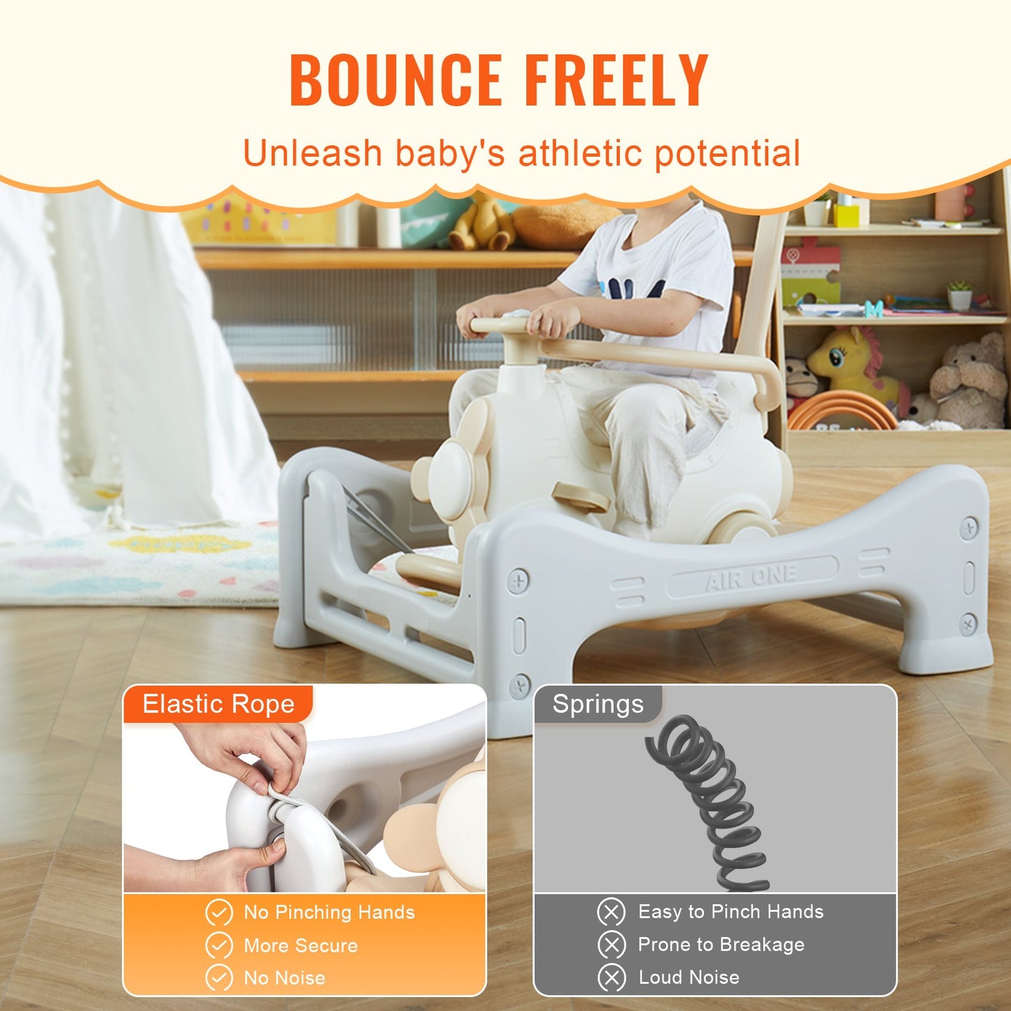 VEVOR 5 in 1 Rocking Horse for Toddlers 1-3 Years, Baby Rocking Horse with Trampoline,