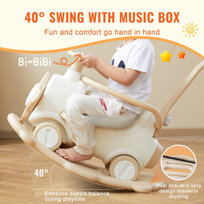 5-in-1 Toddler Rocking Horse with Trampoline & Balance Board, Supports 36kg