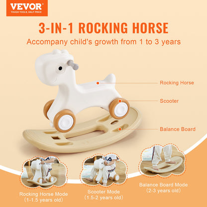 VEVOR 3 in 1 Rocking Horse for Toddlers 1-3 Years, Baby Rocking Horse with Detachable