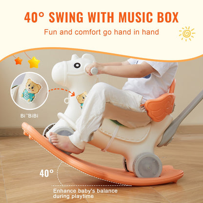 4-in-1 Toddler Rocking Horse with Balance Board, Handle & Wheels, Orange