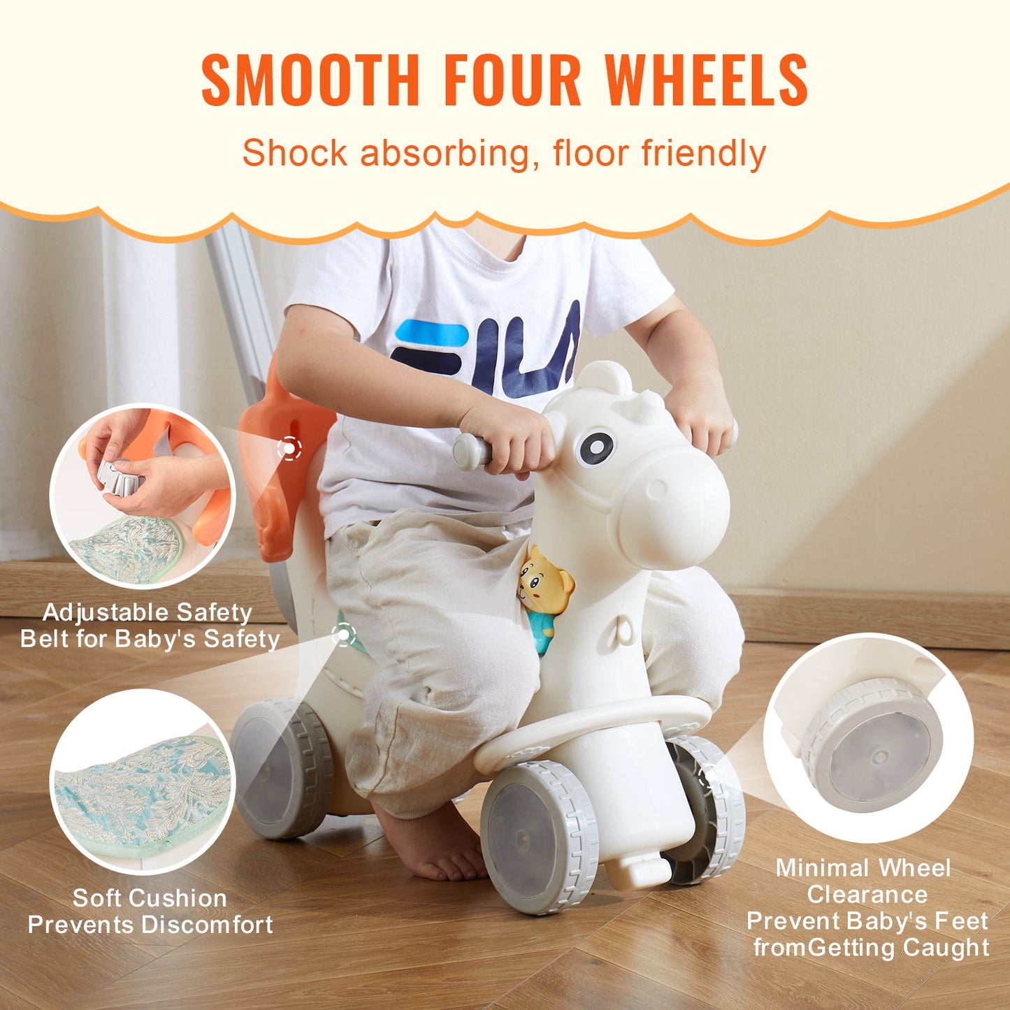 VEVOR 4 in 1 Rocking Horse for Toddlers 1-3 Years, Baby Rocking Horse with Detachable