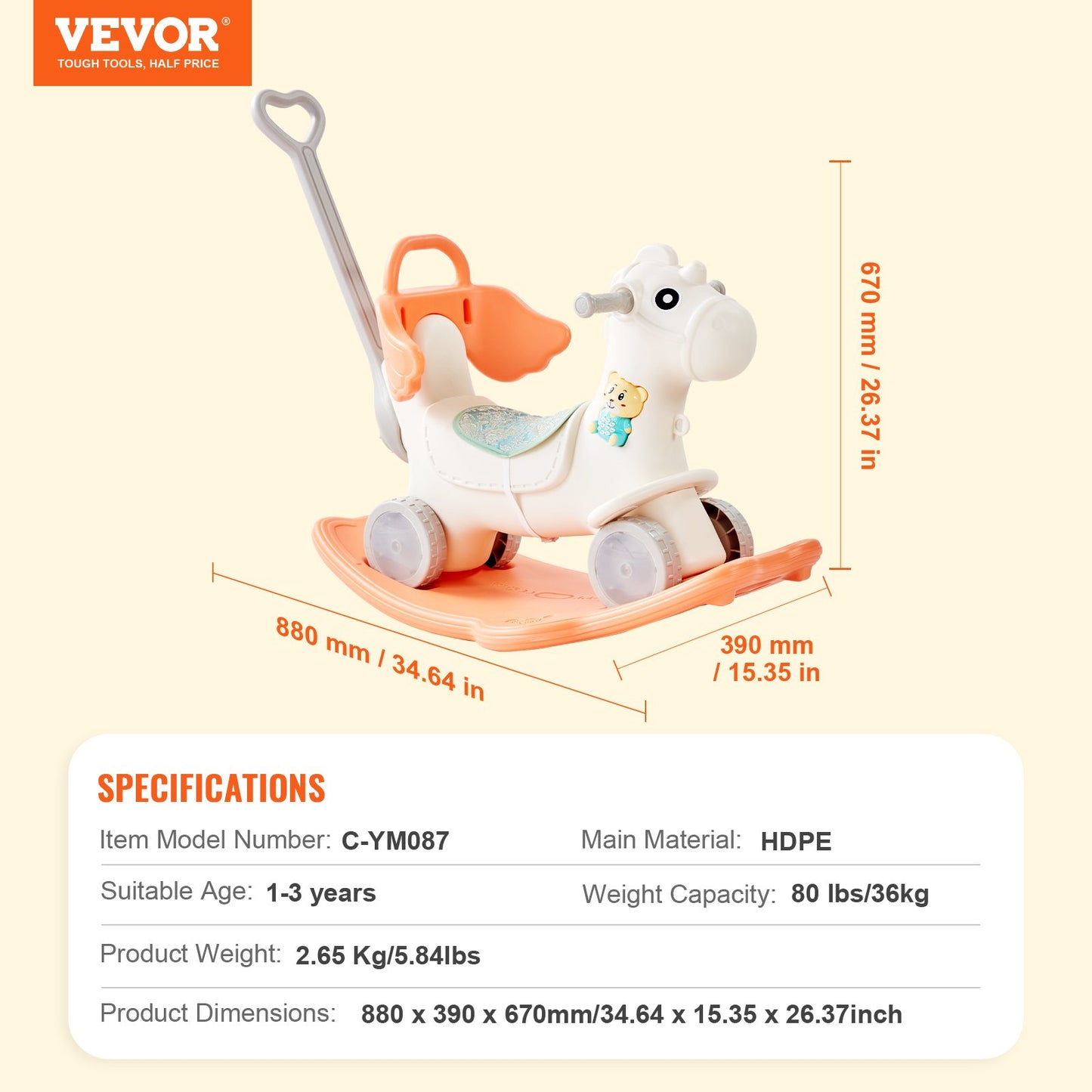 VEVOR 4 in 1 Rocking Horse for Toddlers 1-3 Years, Baby Rocking Horse with Detachable
