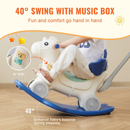4-in-1 Toddler Rocking Horse with Balance Board & Wheels, Supports 36kg, Blue