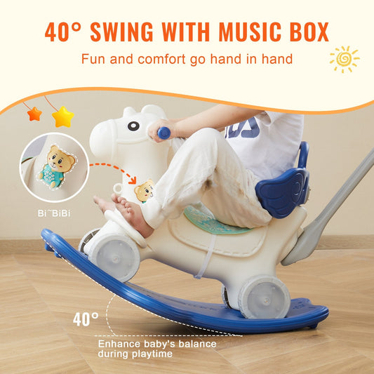 4-in-1 Toddler Rocking Horse with Balance Board & Wheels, Supports 36kg, Blue