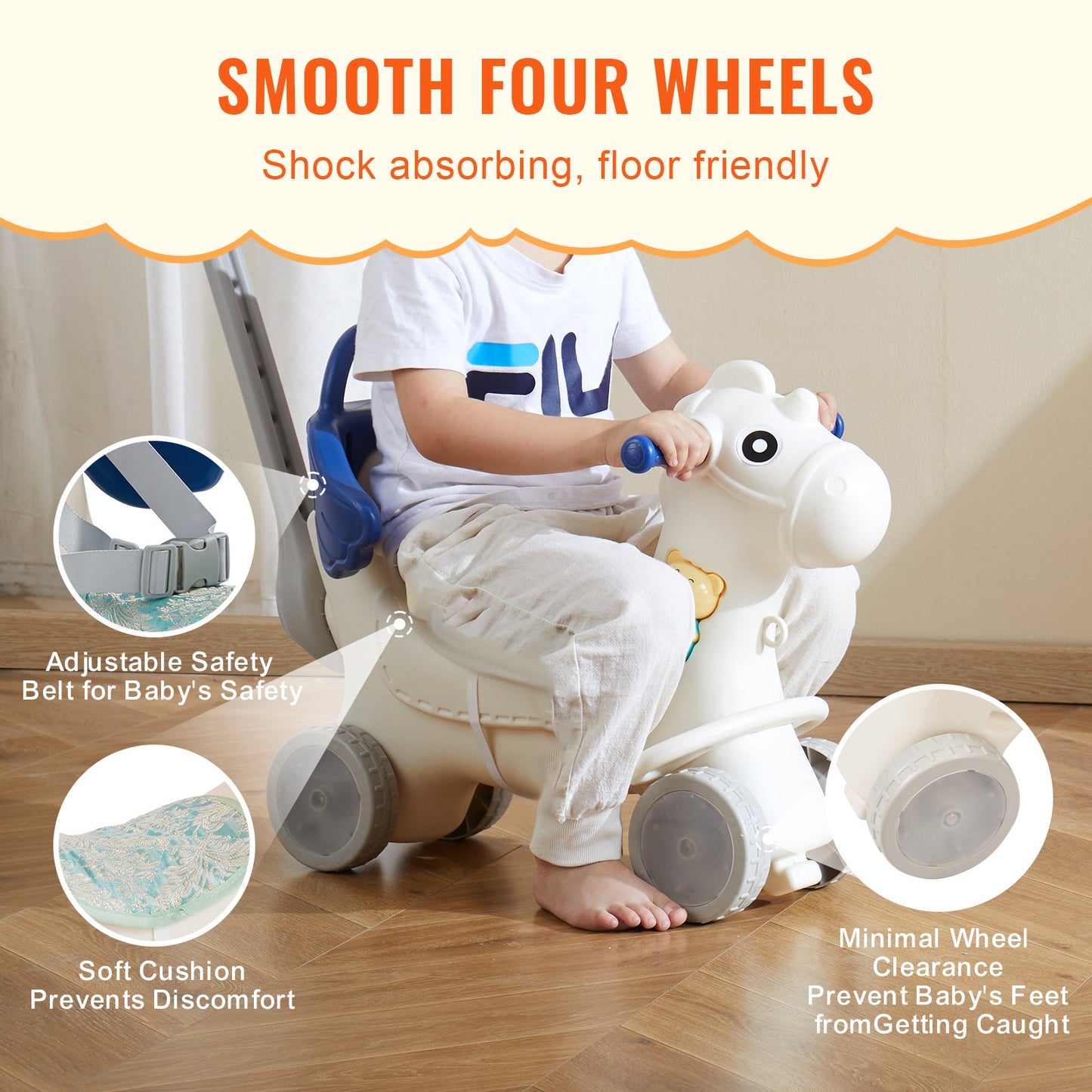 VEVOR 4 in 1 Rocking Horse for Toddlers 1-3 Years, Baby Rocking Horse with Detachable