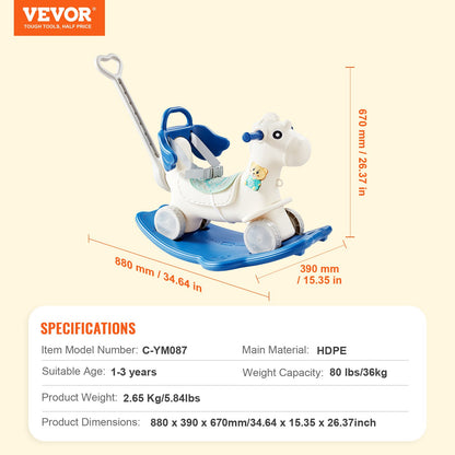 VEVOR 4 in 1 Rocking Horse for Toddlers 1-3 Years, Baby Rocking Horse with Detachable