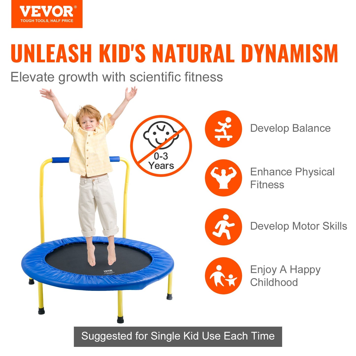 VEVOR 3FT Trampoline for Kids, 92 cm Trampolines Indoor/Outdoor Trampoline for Toddlers,