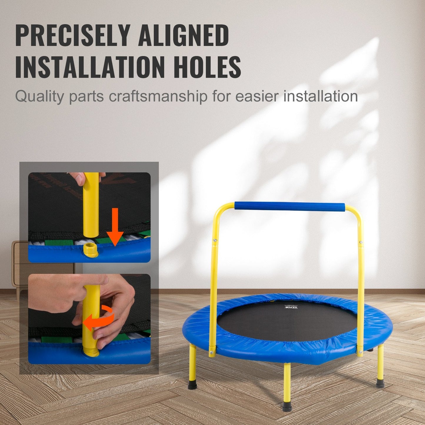 Kids' 0.92m Indoor/Outdoor Trampoline with Foam Handle, Foldable & Safe