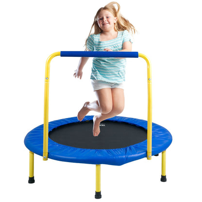 Kids' 0.92m Indoor/Outdoor Trampoline with Foam Handle, Foldable & Safe