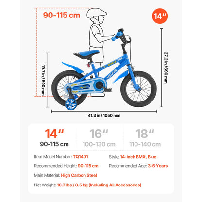 VEVOR Kids Bike 14 Inches BMX Style Children Bicycle for Boys & Girls Aged 3-6
