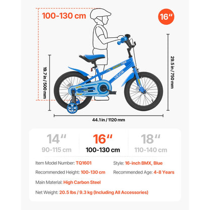 VEVOR Kids Bike 16 Inches BMX Style Children Bicycle for Boys & Girls Aged 4-8