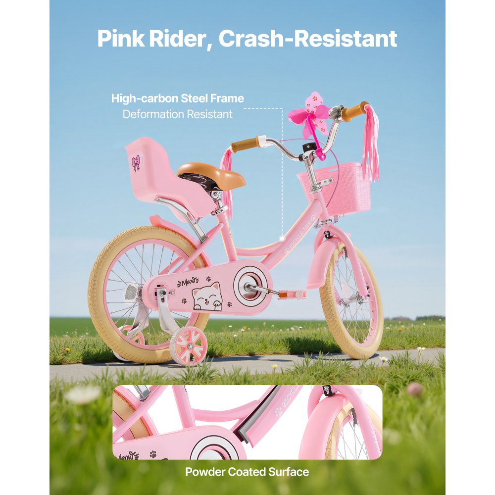 VEVOR Kids Bike 16 Inches Princess Style Children Bicycle for Girls Aged 4-8