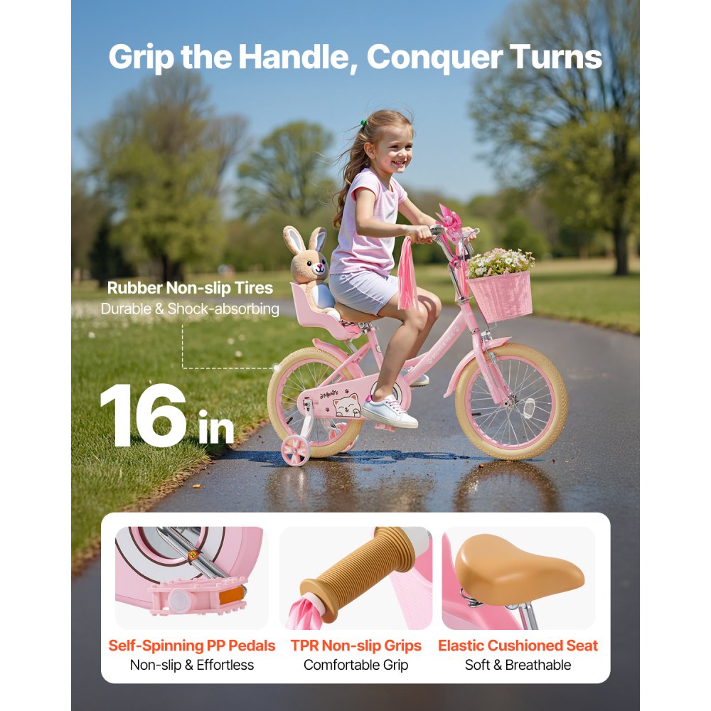 VEVOR Kids Bike 16 Inches Princess Style Children Bicycle for Girls Aged 4-8