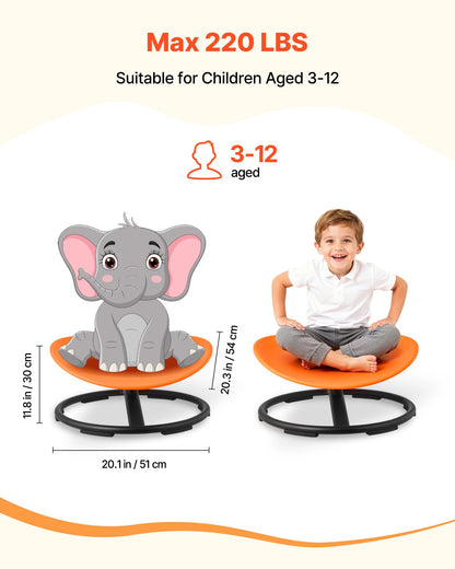 Kids Swivel Chair, 220 lbs Capacity, Sensory Spinning Chair, Autistic Kids Sensory Toy Seat with Non-Slip Metal Base, Round Shape Toddler Sit & Spin Seat for Coordination Balance Focus, Orange