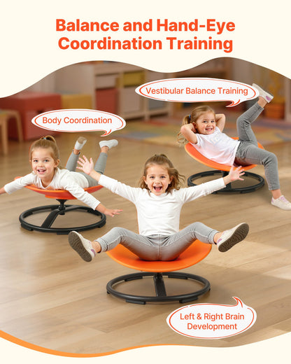 Kids Swivel Chair, 220 lbs Capacity, Sensory Spinning Chair, Autistic Kids Sensory Toy Seat with Non-Slip Metal Base, Round Shape Toddler Sit & Spin Seat for Coordination Balance Focus, Orange
