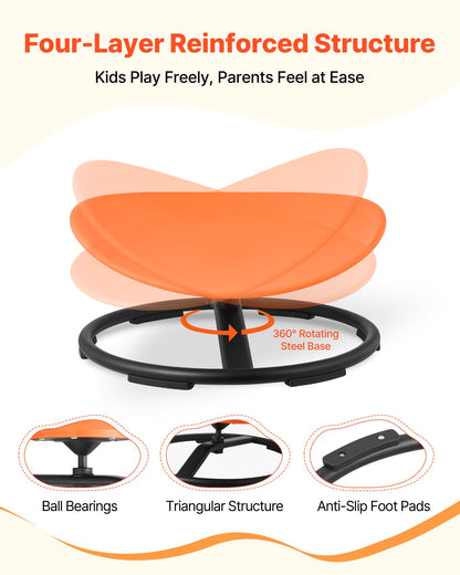 Kids Swivel Chair, 220 lbs Capacity, Sensory Spinning Chair, Autistic Kids Sensory Toy Seat with Non-Slip Metal Base, Round Shape Toddler Sit & Spin Seat for Coordination Balance Focus, Orange