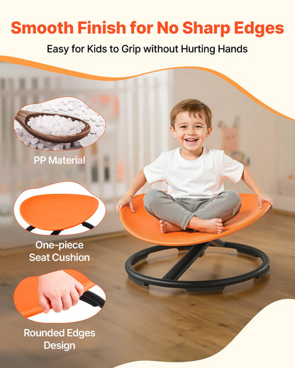 Kids Swivel Chair, 220 lbs Capacity, Sensory Spinning Chair, Autistic Kids Sensory Toy Seat with Non-Slip Metal Base, Round Shape Toddler Sit & Spin Seat for Coordination Balance Focus, Orange