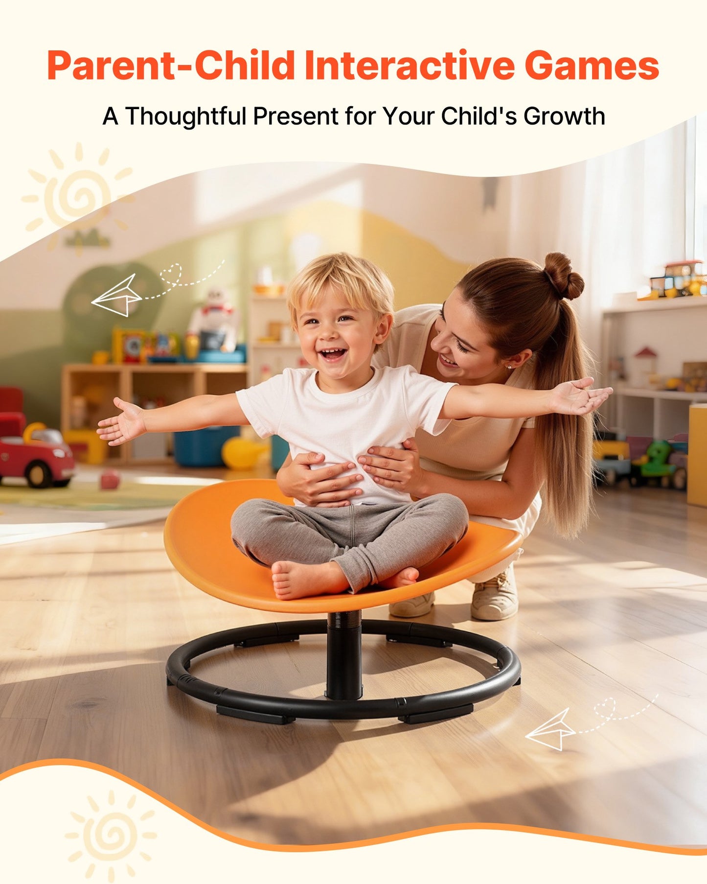 Kids Swivel Chair, 220 lbs Capacity, Sensory Spinning Chair, Autistic Kids Sensory Toy Seat with Non-Slip Metal Base, Round Shape Toddler Sit & Spin Seat for Coordination Balance Focus, Orange