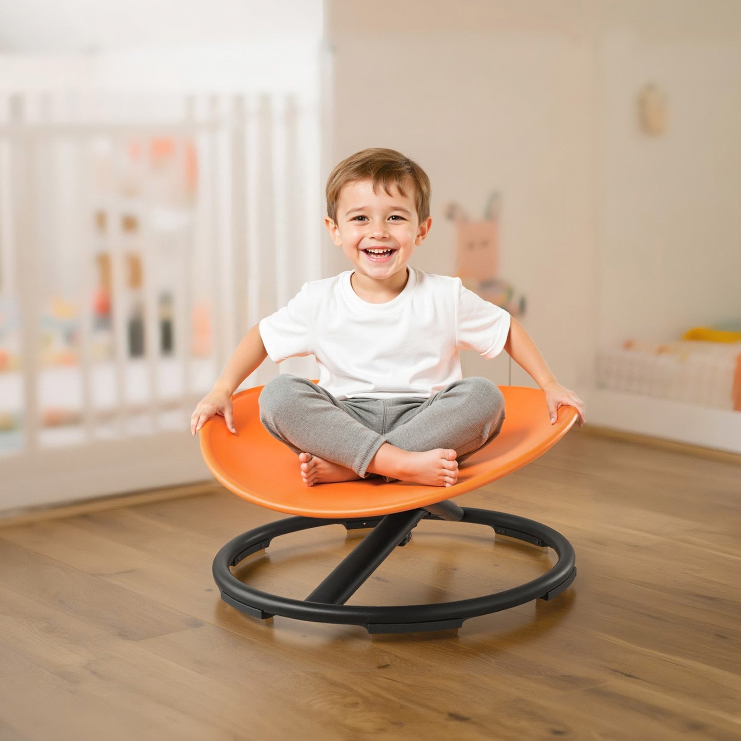 Kids Swivel Chair, 220 lbs Capacity, Sensory Spinning Chair, Autistic Kids Sensory Toy Seat with Non-Slip Metal Base, Round Shape Toddler Sit & Spin Seat for Coordination Balance Focus, Orange