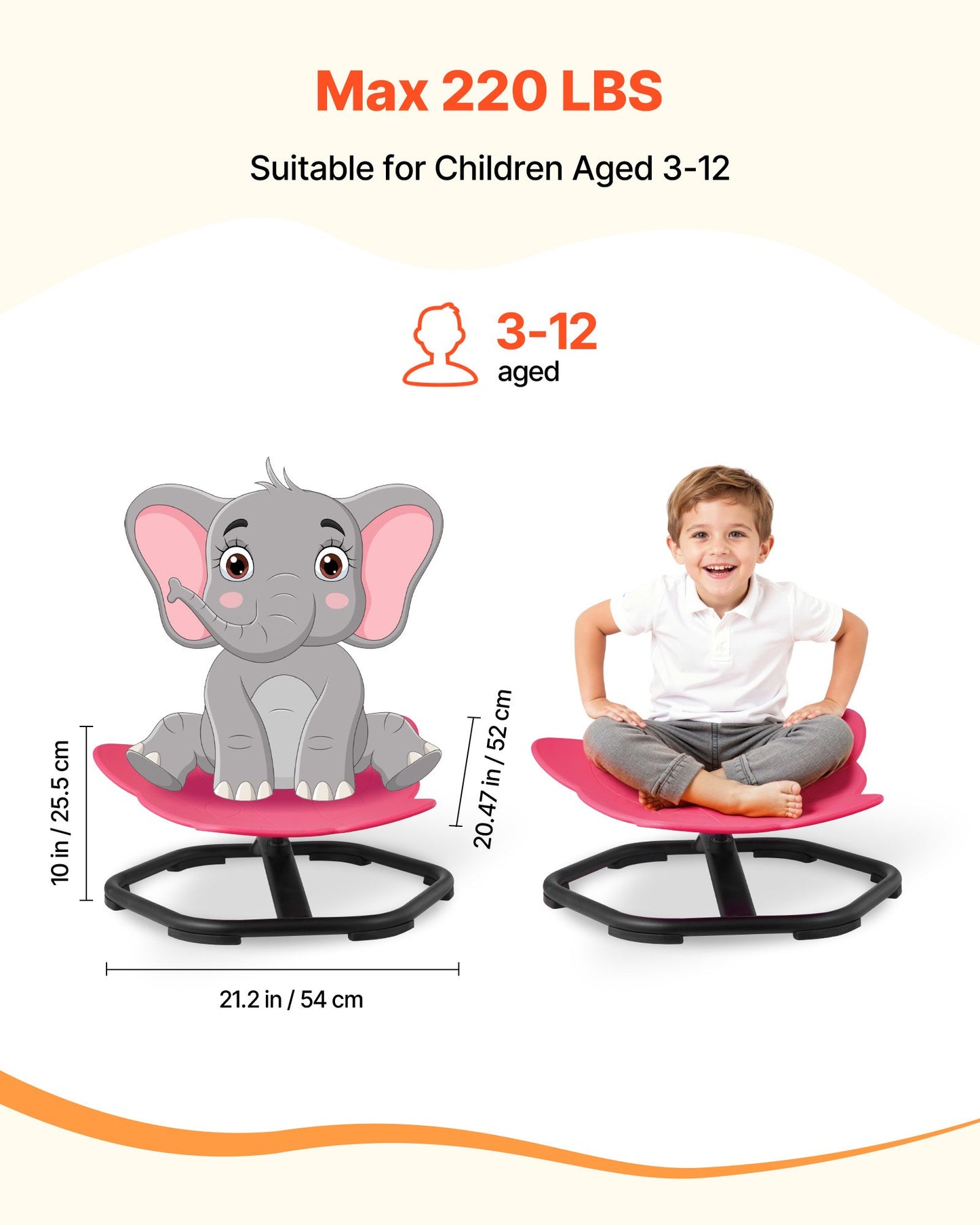 Kids Swivel Chair, 220 lbs Capacity, Elephant Shape Sensory Spinning Chair, Autistic Kids Sensory Toy Seat with Non-Slip Metal Base, Toddler Sit & Spin Seat for Coordination Balance Focus, Red