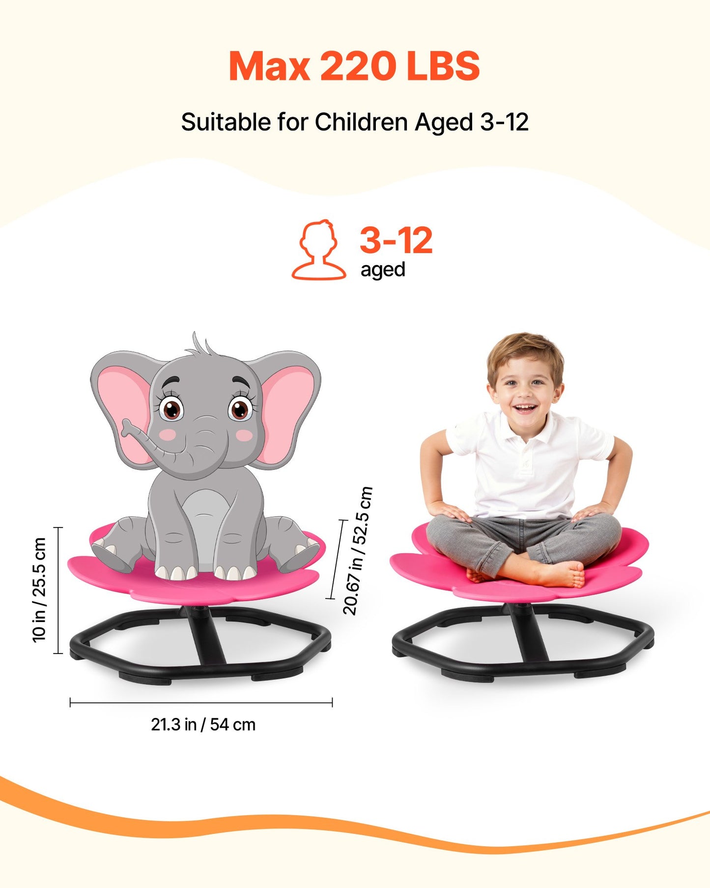 Kids Swivel Chair, 220 lbs Capacity, Flower Shape Sensory Spinning Chair, Autistic Kids Sensory Toy Seat with Non-Slip Metal Base, Toddler Sit & Spin Seat for Coordination Balance Focus, Rose