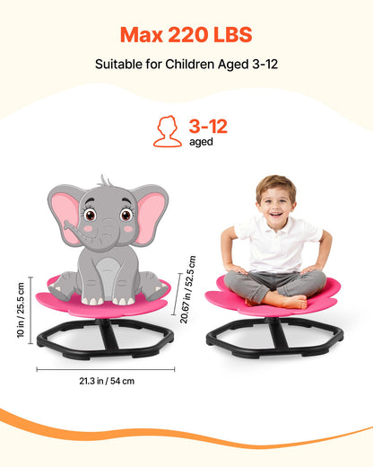 Kids Swivel Chair, 220 lbs Capacity, Flower Shape Sensory Spinning Chair, Autistic Kids Sensory Toy Seat with Non-Slip Metal Base, Toddler Sit & Spin Seat for Coordination Balance Focus, Rose