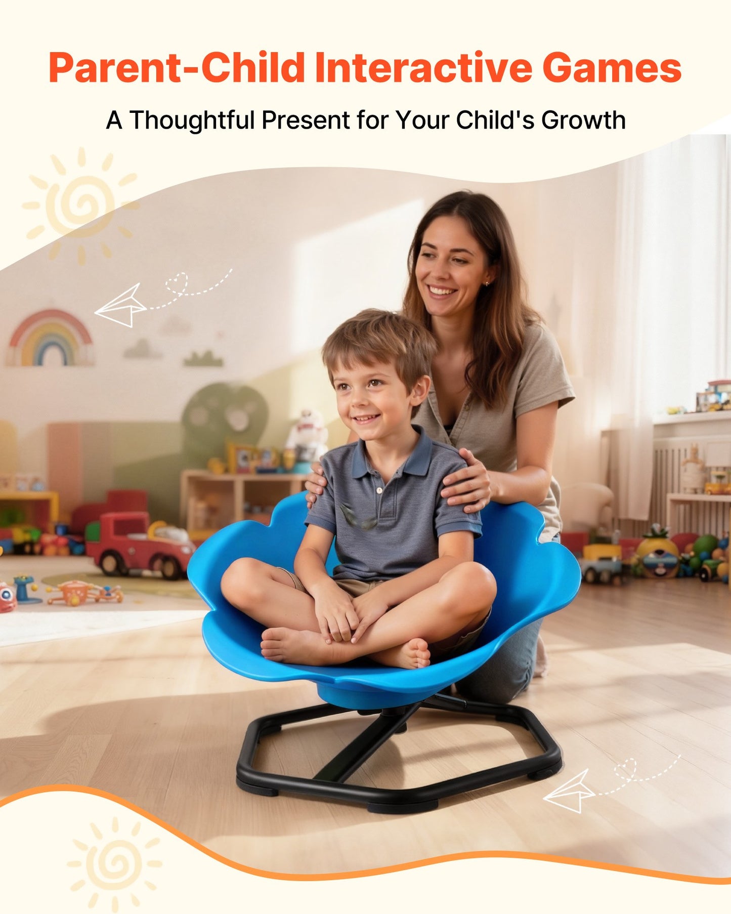 Kids Swivel Chair, 220 lbs Capacity, Cylinder Shape Sensory Spinning Chair, Autistic Kids Sensory Toy Seat with Non-Slip Metal Base, Toddler Sit & Spin Seat for Coordination Balance Focus, Blue