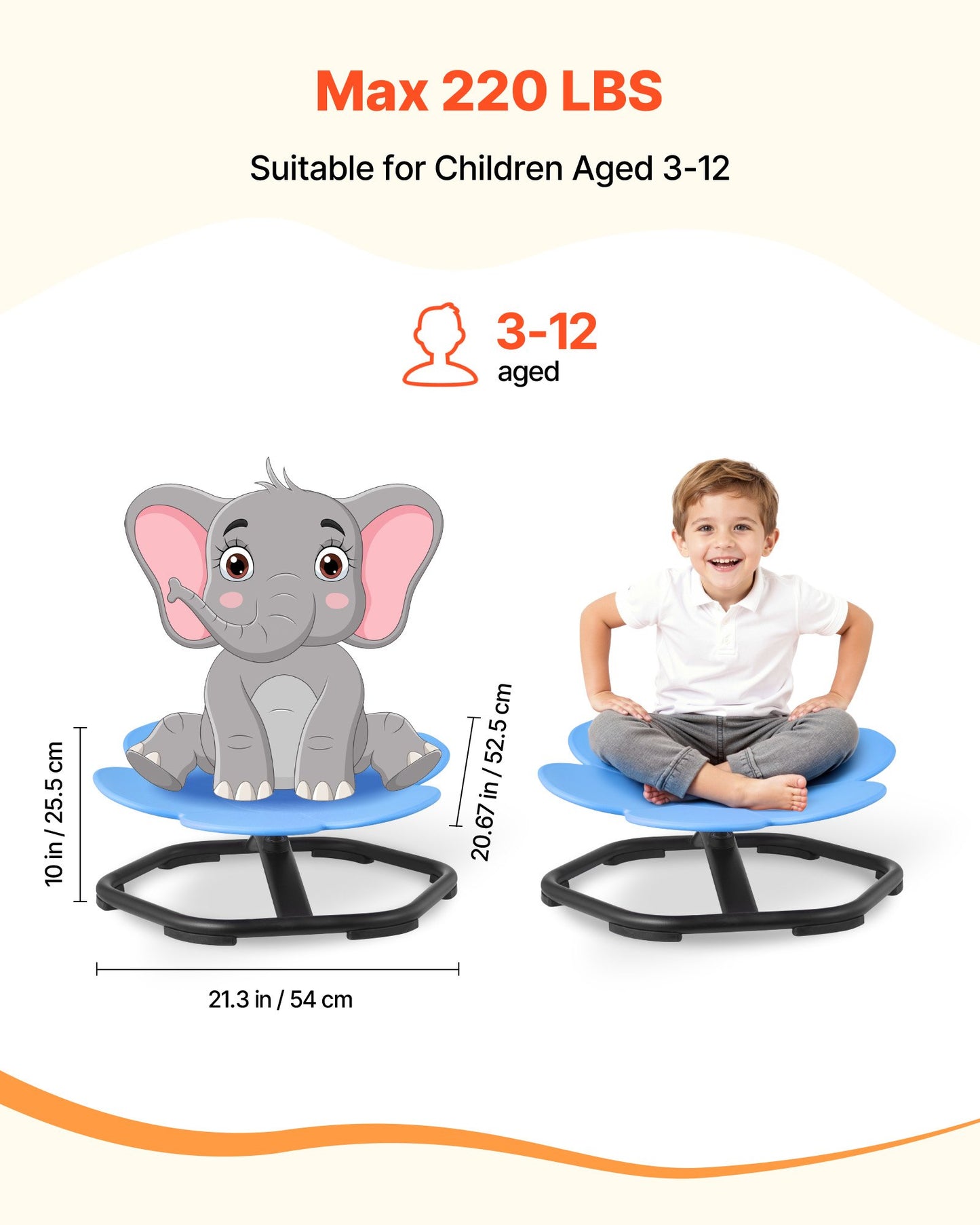 Kids Swivel Chair, 220 lbs Capacity, Flower Shape Sensory Spinning Chair, Autistic Kids Sensory Toy Seat with Non-Slip Metal Base, Toddler Sit & Spin Seat for Coordination Balance Focus, Blue