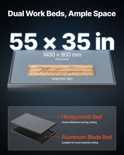 130W CO2 Laser Engraver, 1400 x 900 mm, CO2 Laser Engraver Cutter Machine with Water Chiller, 2 Way Pass Air Assist, 1200 mm/s Speed, Autofocus Engraving Cutting Machine, for Wood Acrylic Glass