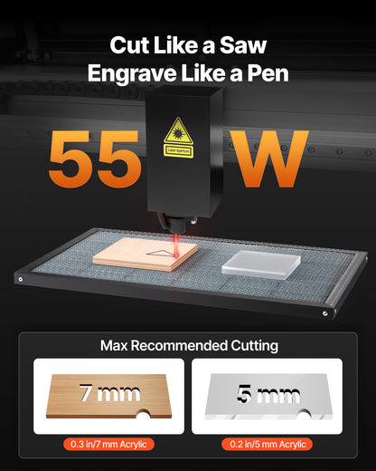 55W CO2 Laser Engraver, 500 x 300 mm, Desktop CO2 Laser Engraver and Cutter Machine with 16MP Camera, Water Pump, Rotary Axis, Compatible with LightBurn CorelDRAW RDWorks, for Wood Acrylic Glass