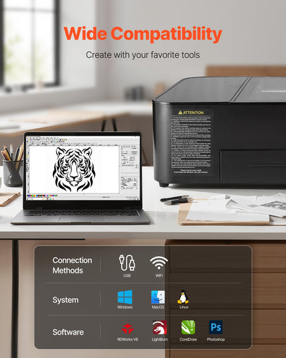 55W CO2 Laser Engraver, 500 x 300 mm, Desktop CO2 Laser Engraver and Cutter Machine with 16MP Camera, Water Pump, Rotary Axis, Compatible with LightBurn CorelDRAW RDWorks, for Wood Acrylic Glass