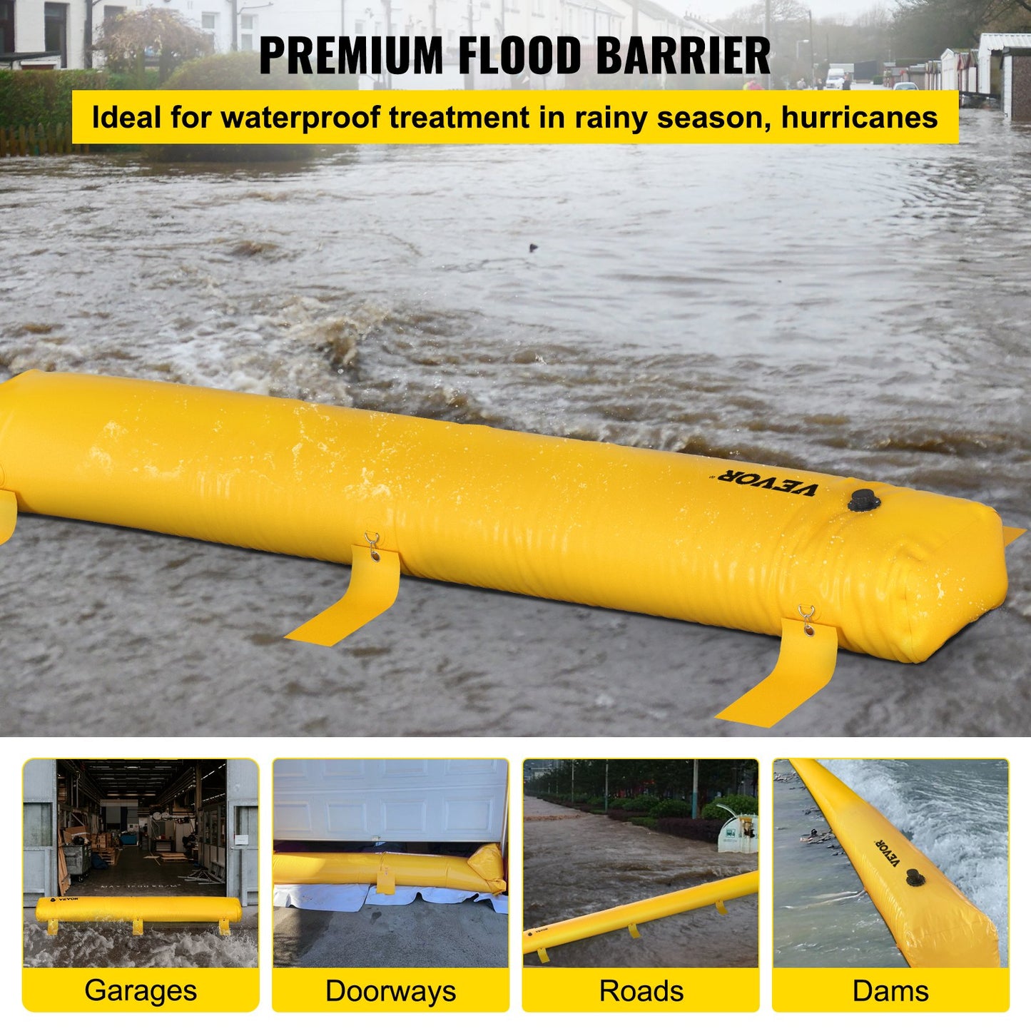 VEVOR Flood Bag, 24 ft Length x 12 in Height, Reusable PVC Water Diversion Tubes,