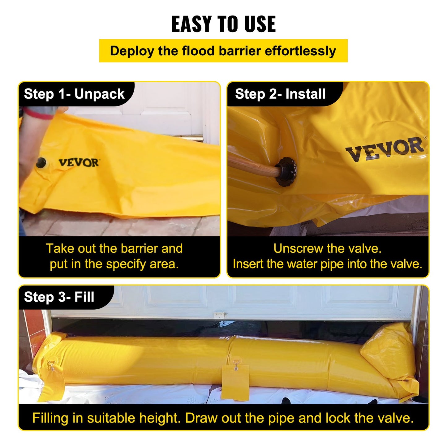 VEVOR Flood Bag, 24 ft Length x 12 in Height, Reusable PVC Water Diversion Tubes,