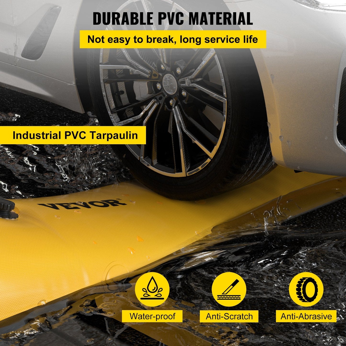Reusable 7.32m PVC Flood Barrier Tubes for Doorways and Garages, Yellow