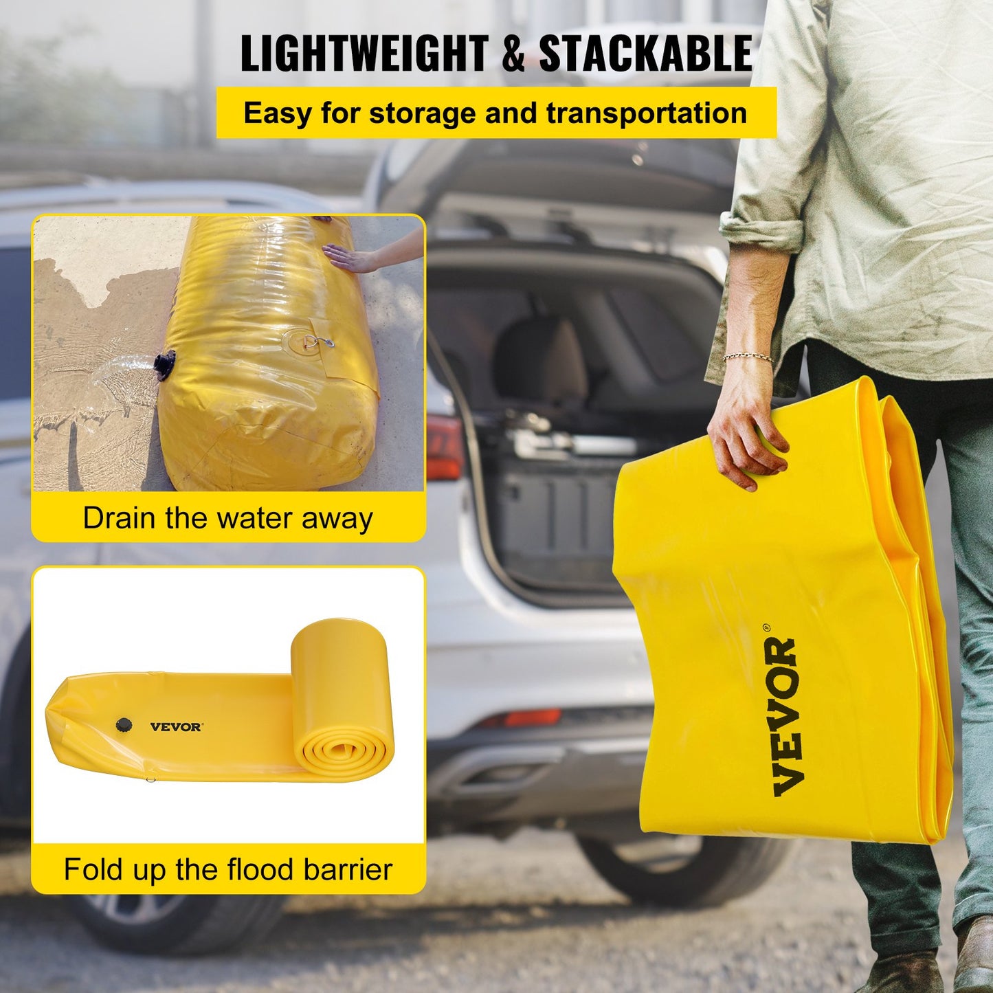 VEVOR Flood Bag, 24 ft Length x 12 in Height, Reusable PVC Water Diversion Tubes,