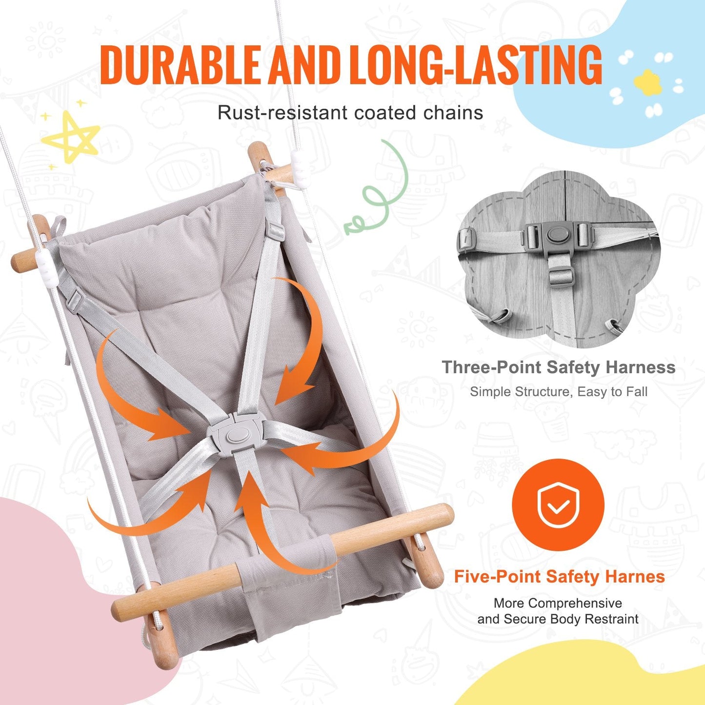 Canvas Baby Hammock Swing with 5-Point Harness for Indoor & Outdoor Use