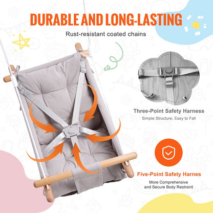 Canvas Baby Hammock Swing with 5-Point Harness for Indoor & Outdoor Use