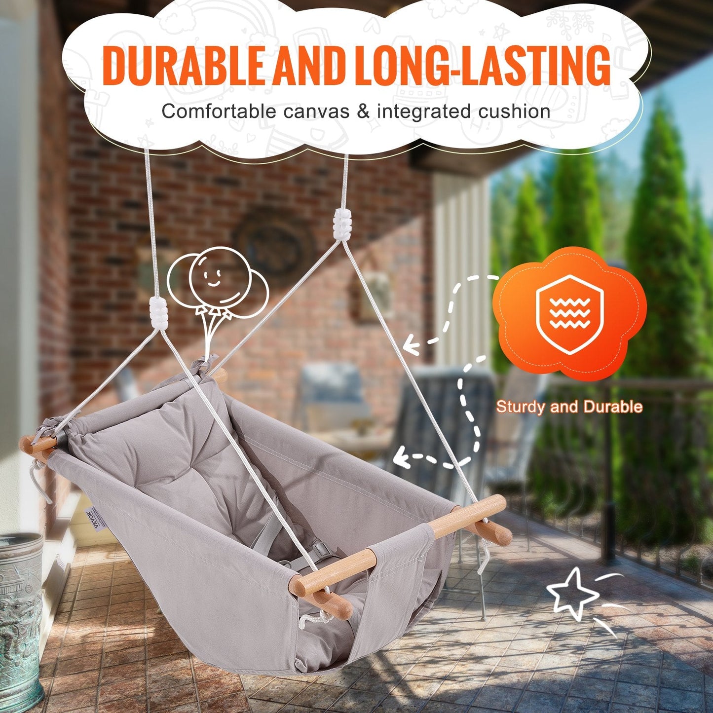 Canvas Baby Hammock Swing with 5-Point Harness for Indoor & Outdoor Use