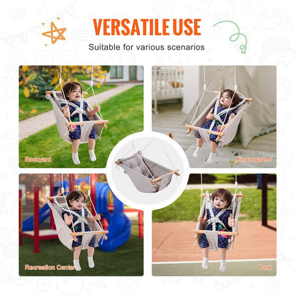 Canvas Baby Hammock Swing with 5-Point Harness for Indoor & Outdoor Use