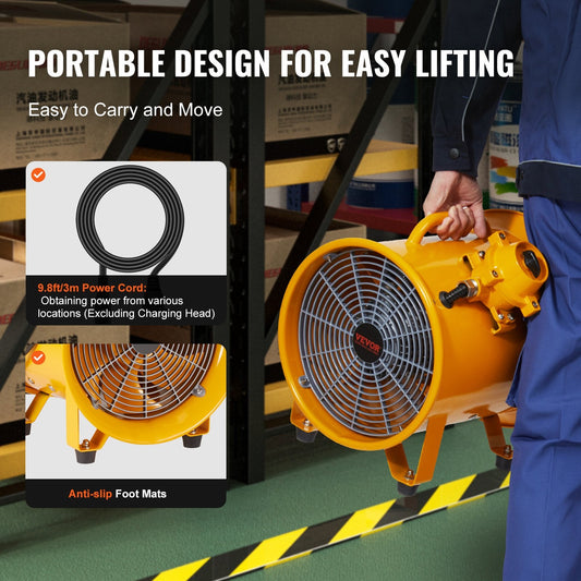 Portable 0.25m Heavy Duty Industrial Fan, 350W, 1942CFM, 3m Cord, 13.15kg