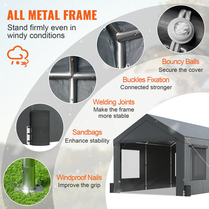 Heavy Duty 3.7x6m Carport Canopy with Removable Sidewalls and UV Protection