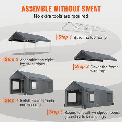 Heavy Duty 3.7x6m Carport Canopy with Removable Sidewalls and UV Protection