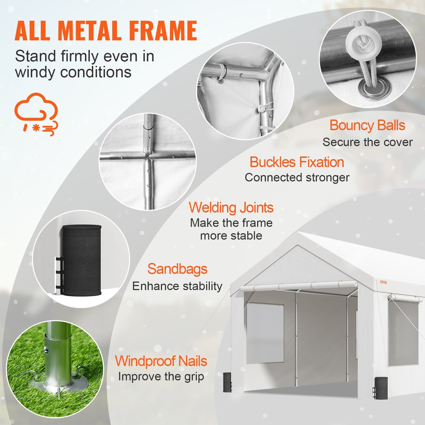VEVOR Carport, 12 x 20 ft Heavy Duty Car Canopy with Roll-up Ventilated Windows,