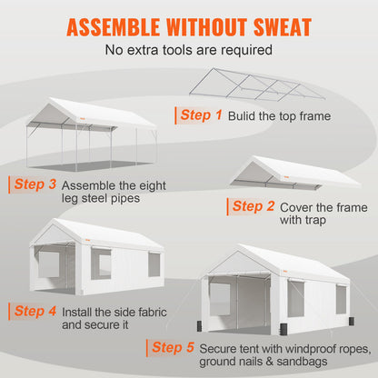 VEVOR Carport, 12 x 20 ft Heavy Duty Car Canopy with Roll-up Ventilated Windows,