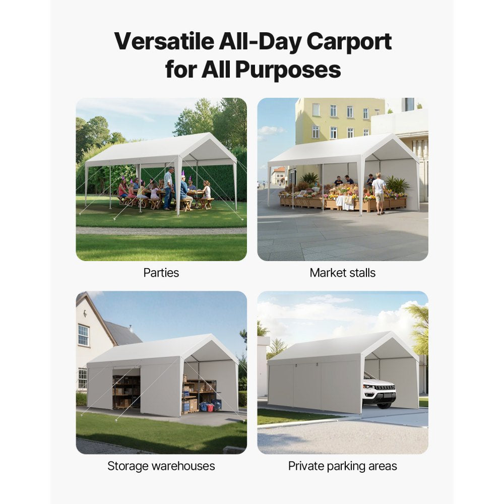 VEVOR Carport Car Canopy 10x20FT Heavy Duty Car Shelter with Sidewalls White