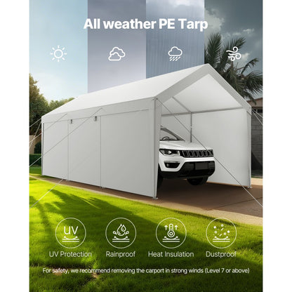 VEVOR Carport Car Canopy 10x20FT Heavy Duty Car Shelter with Sidewalls White