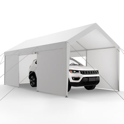 Carport, 12 x 20 FT Outdoor Car Canopy, Potable Carport with Removable Sidewalls & Door, Heavy Duty Car Shelter, UV-Resistant & Water-Resistant, All-Season Protection for Automobile Boat White