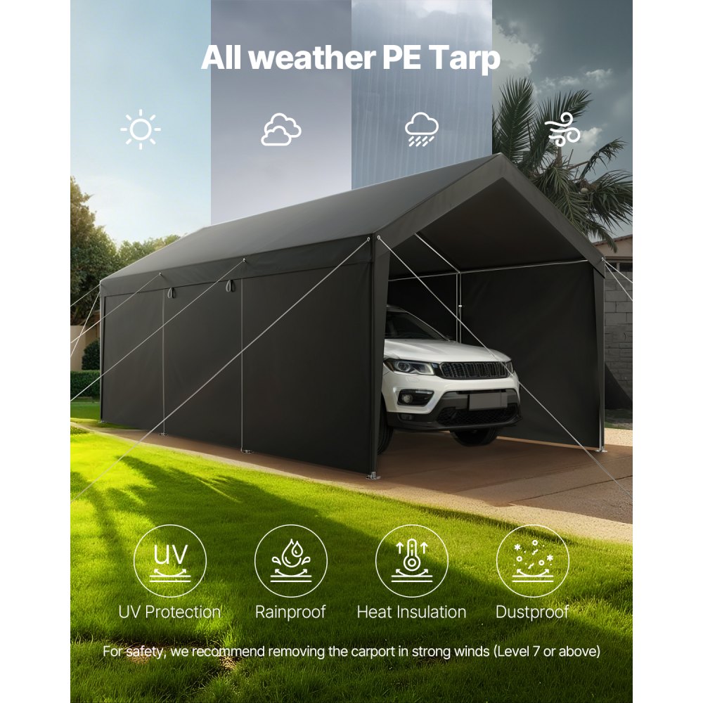 VEVOR Carport Car Canopy 12x20FT Heavy Duty Car Shelter with Sidewalls White